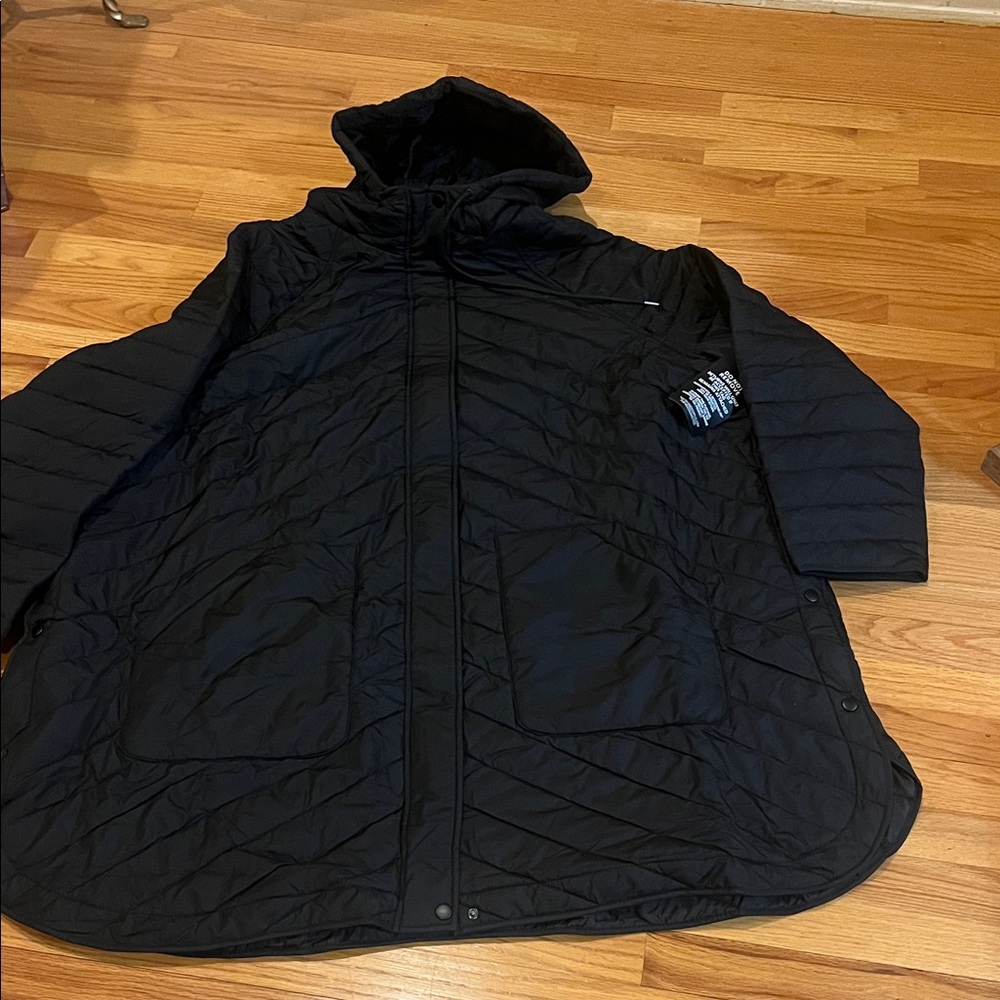NWT Ellos Black Hooded Quilted Coat Lightweight